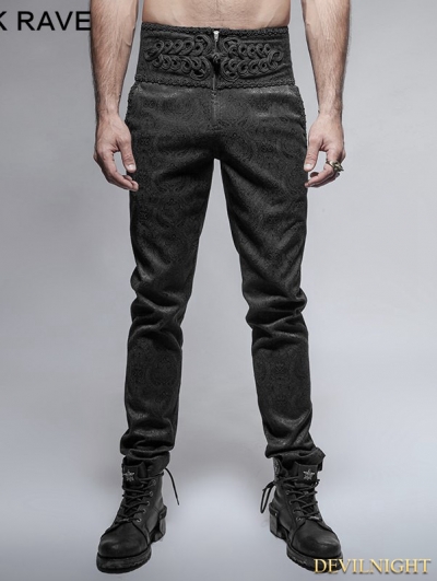 Black Peacock Button Gothic Pants for Men