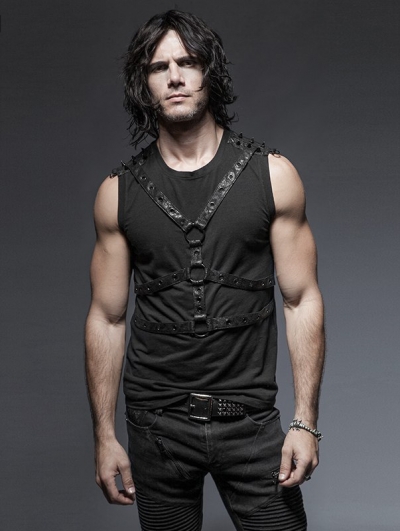 Black Gothic Punk Sleeveless Shirt for Men