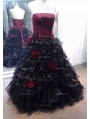 Red and Black Rose Accents Gothic Wedding Dress