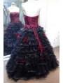 Red and Black Rose Accents Gothic Wedding Dress