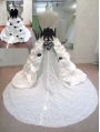 White and Black Taffeta and Lace Romantic Gothic Wedding Dress