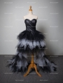 Black and White Tulle High-Low Gothic Wedding Dress