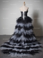 Black and White Tulle High-Low Gothic Wedding Dress