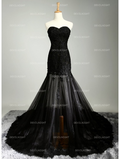 Black Lace Mermaid Gothic Wedding Dress