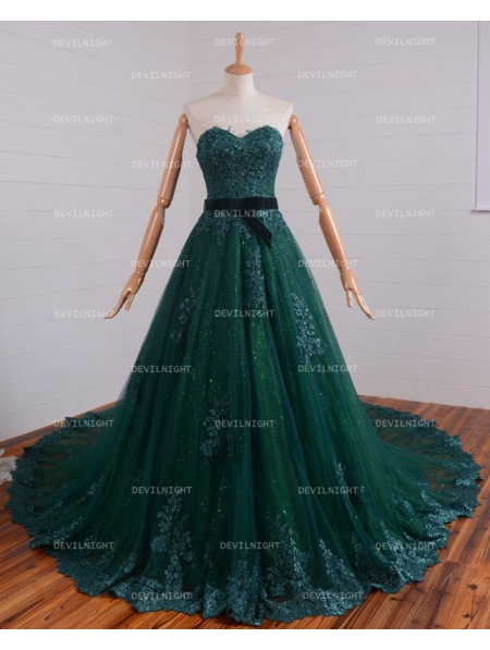 Romantic Green Lace Gothic Wedding Dress - Devilnight.co.uk