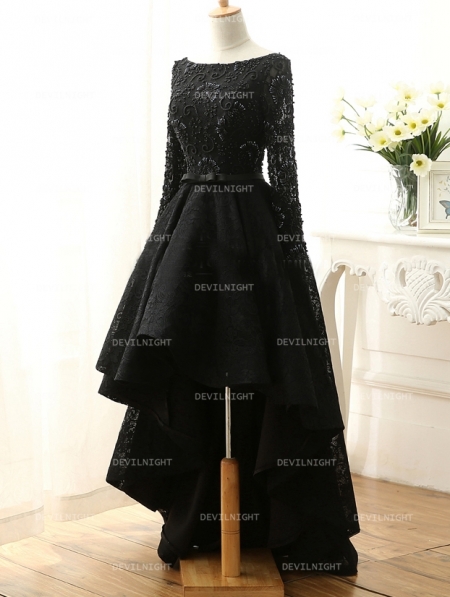 black lace cocktail dress with sleeves