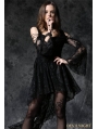 Black Off-the-Shoulder Long Sleeves High-Low Lace Gothic Dress
