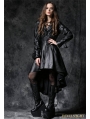 Black Gothic Leather Dovetail Robe Jacket with Eyelets Cap