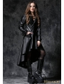 Black Gothic Leather Dovetail Robe Jacket with Eyelets Cap
