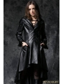 Black Gothic Leather Dovetail Robe Jacket with Eyelets Cap