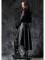Black Gothic Leather Dovetail Robe Jacket with Eyelets Cap