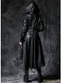 Black Gothic Leather Dovetail Robe Jacket with Eyelets Cap
