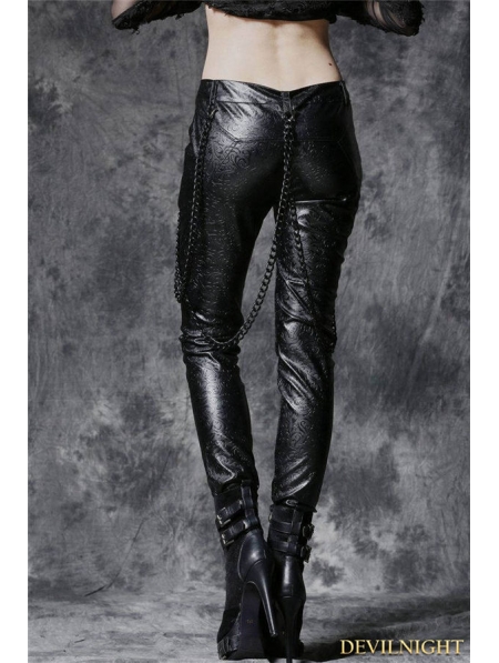 Black Gothic Punk Embossed Leather Pants with Detachable Chain ...