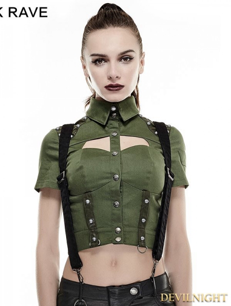 green sexy military uniform short shirts for women