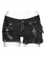 Black Gothic Punk Elastic Wash Water Denim Shorts