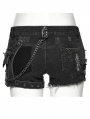 Black Gothic Punk Elastic Wash Water Denim Shorts