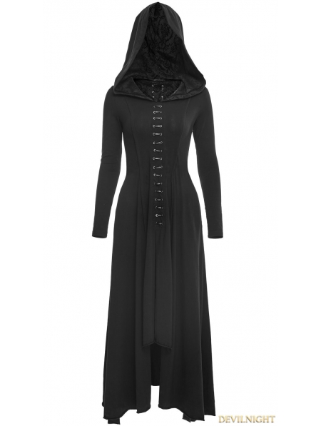 Black Gothic Long Knit Hooded Dress - Devilnight.co.uk