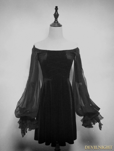 Black Velvet Long Sleeves Short Gothic Dress