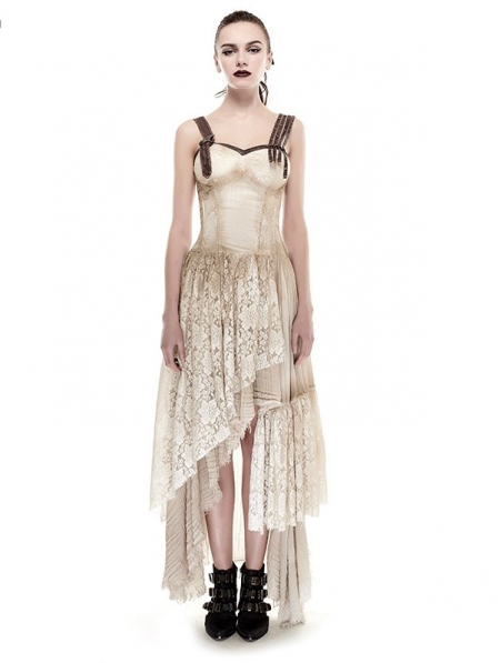 Asymmetrical Hem Lace Do Old Steampunk Dress 
