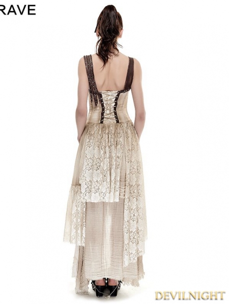 Asymmetrical Hem Lace Do Old Steampunk Dress - Devilnight.co.uk