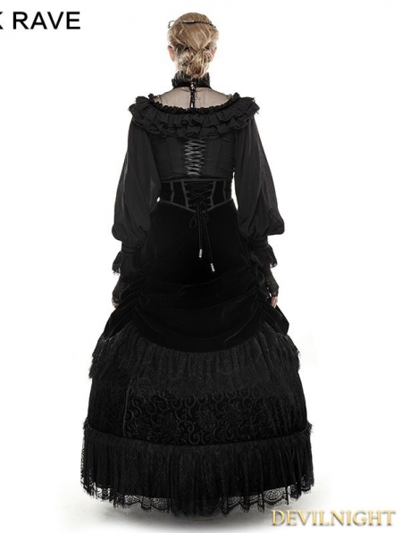 Black Gothic Palace Big Swing Long Skirt - Devilnight.co.uk