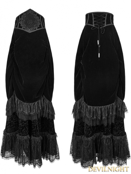 Black Gothic Palace Big Swing Long Skirt - Devilnight.co.uk