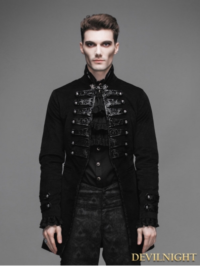 Black Double-Breasted Gothic Palace Style Coat for Men
