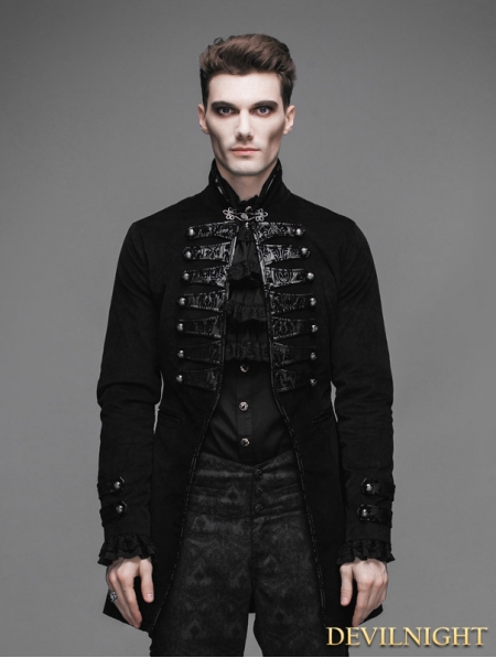 Black Double-Breasted Gothic Palace Style Coat for Men - Devilnight.co.uk