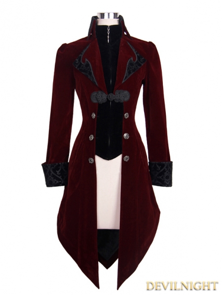 Red Vintage Gothic Swallow Tail Jacket for Women - Devilnight.co.uk