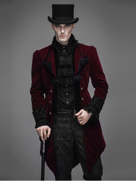 Red Vintage Gothic Swallow Tail Jacket for Men - Devilnight.co.uk