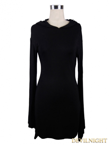 Black Gothic Witch Sexy Hooded Dress for Women - Devilnight.co.uk