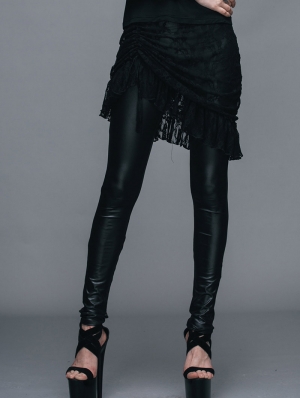 Black Gothic Lace Tassel Skirt Legging for Women