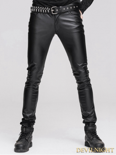Black Tight Gothic Leather Pants for Men