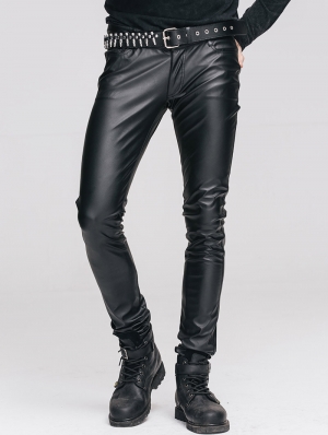 Black Tight Gothic Leather Pants for Men