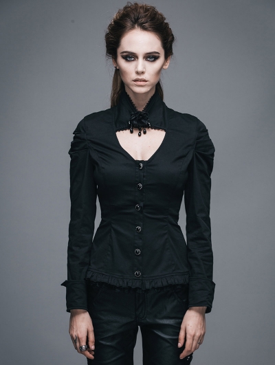 Black Long Sleeves Pendant Romantic Gothic Shirt for Women