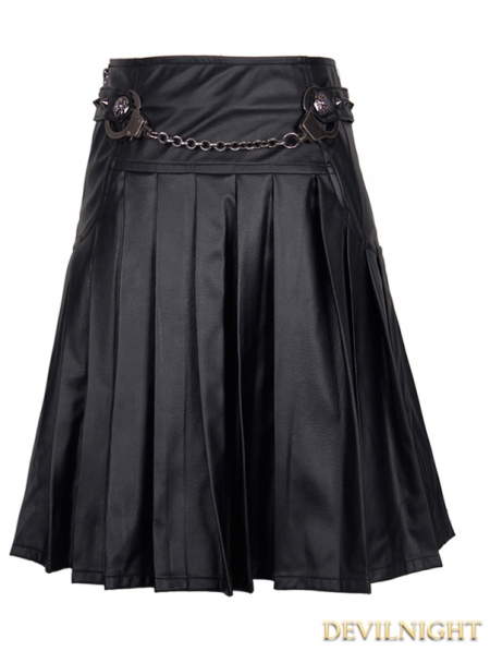 Black Leather Gothic Pleated Short Skirt - Devilnight.co.uk