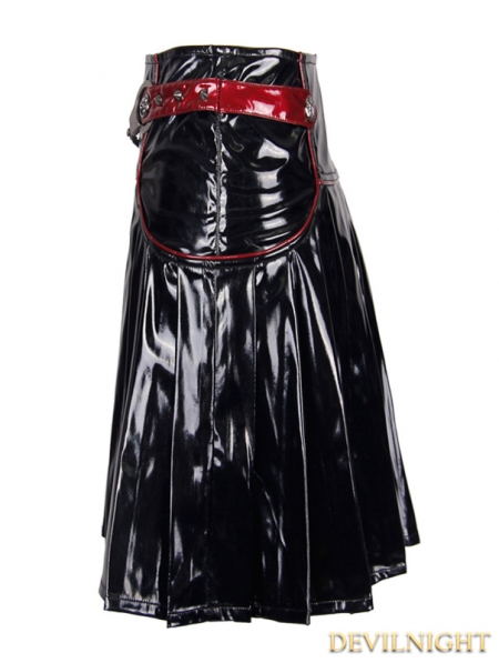 Black PVC Pleated Gothic Short Skirt - Devilnight.co.uk