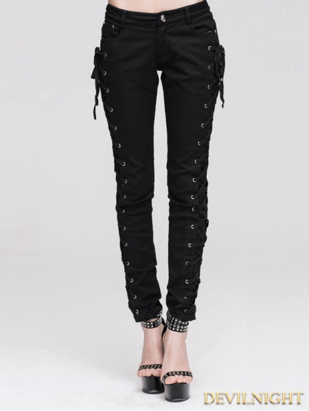 Black Lace-up Gothic Pants for Women 