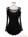 Devil Fashion Romantic Black Lace Long Sleeves Gothic T-shirt for Women