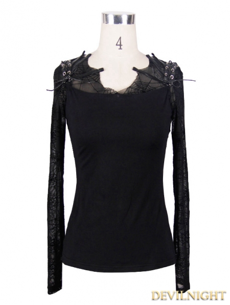 Black Cobweb Gothic T-shirt for Women - Devilnight.co.uk