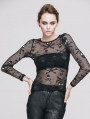 Black Skeleton Net Tight T-shirt for Women