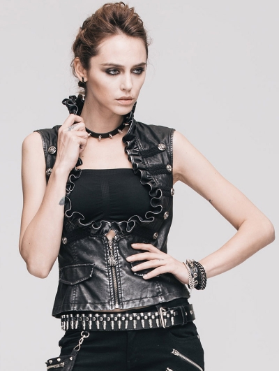 Do Old Style Sliver Gothic Leather Waistcoat for Women - Devilnight.co.uk