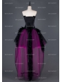 Black and Fuchsia High-Low Feather Gothic Prom Party Dress