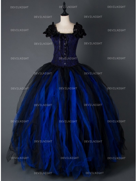 Black and Blue Gothic Long Prom Corset Dress Devilnight