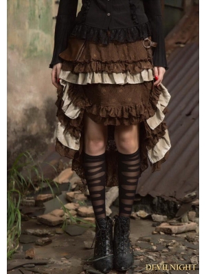 Brown Steampunk Lace Irregular Skirt