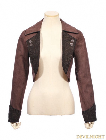 Brown Steampunk Vintage Short Jacket for Women - Devilnight.co.uk