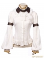 White Vintage Steampunk Shirt with Detachable Bowtie for Women