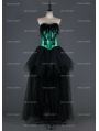 Black and Green Gothic Burlesque Corset Hign-Low Prom Party Dress 