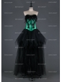 Black and Green Gothic Burlesque Corset Hign-Low Prom Party Dress 
