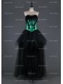 Black and Green Gothic Burlesque Corset Hign-Low Prom Party Dress 
